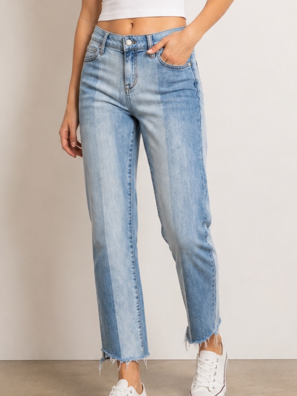 Celebrity Pink Two-Tone Straight Leg Raw Hem Cropped Ankle Jeans Blue Size 26